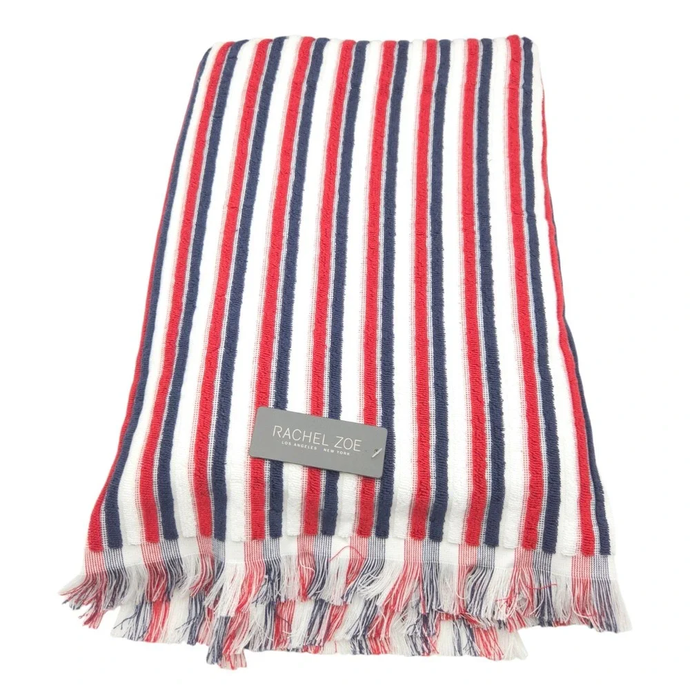 Rachel Zoe Americana Striped Oversized Beach Towel With Fringe 40x70 Pool Resort